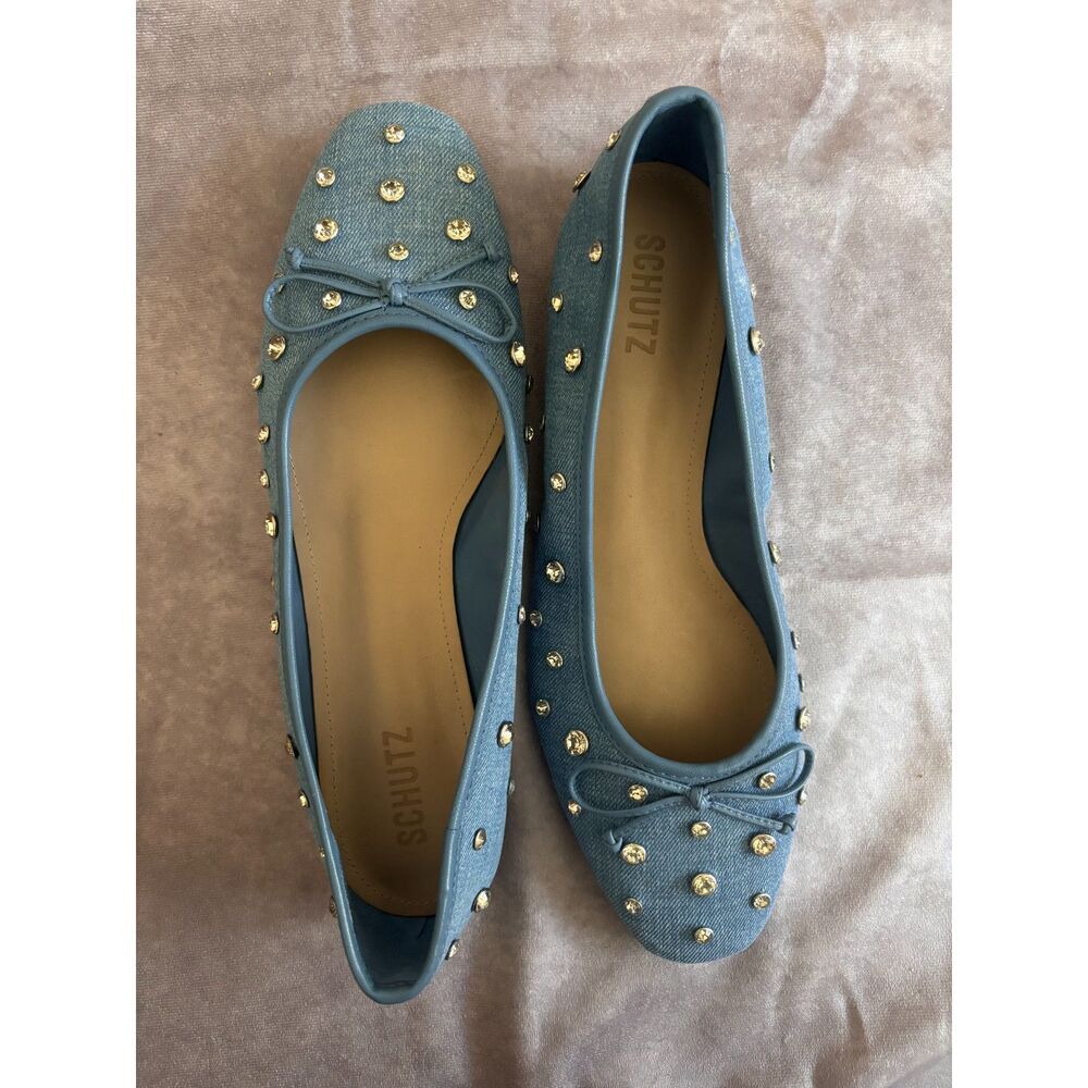 Schultz  Arissa Shine | Blue Denim Rhinestone Ballet Flats - Picture 2 of 5